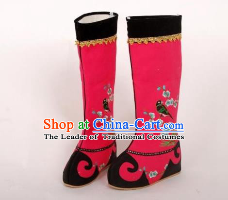 Traditional Chinese Ancient Peking Opera Emperor Embroidered Boots, China Handmade Hanfu Red Embroidery Shoes for Men