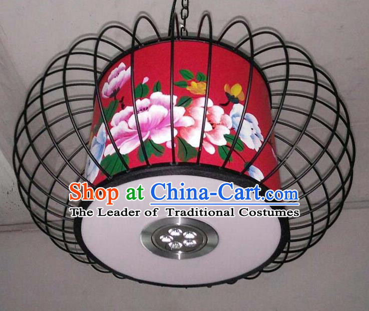 Traditional Chinese Handmade Painting Flowers Red Palace Lantern China Ceiling Palace Lamp