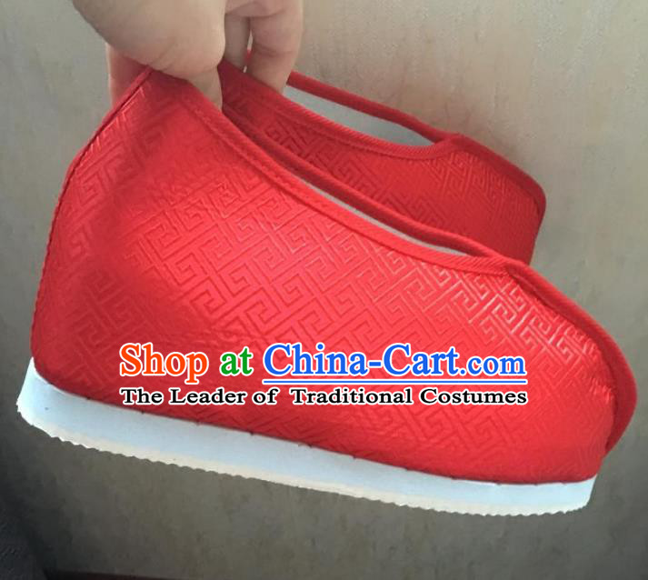 Traditional Chinese Ancient Swordsman Red Satin Shoes, China Handmade Peking Opera Hanfu Embroidery Shoes for Women