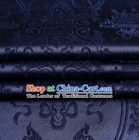 Chinese Royal Palace Traditional Costume Pattern Design Navy Brocade Fabric, Chinese Ancient Clothing Drapery Hanfu Cheongsam Material