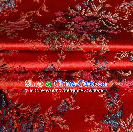 Chinese Royal Palace Traditional Costume Pattern Design Red Satin Brocade Fabric, Chinese Ancient Clothing Drapery Hanfu Cheongsam Material