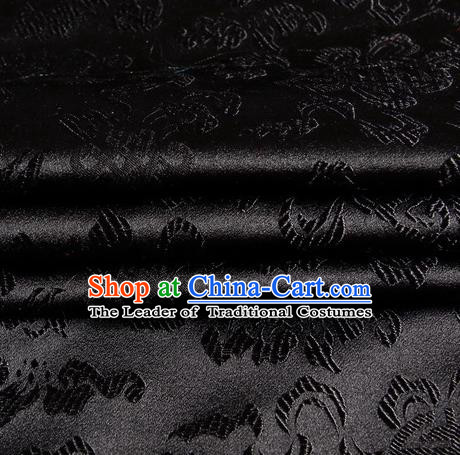 Chinese Royal Palace Traditional Costume Chinese Knots Pattern Black Satin Brocade Fabric, Chinese Ancient Clothing Drapery Hanfu Cheongsam Material