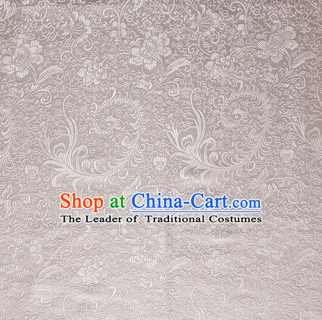 Chinese Royal Palace Traditional Costume Phoenix Flower Pattern White Satin Brocade Fabric, Chinese Ancient Clothing Drapery Hanfu Cheongsam Material