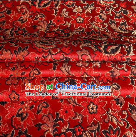 Chinese Royal Palace Traditional Costume Morning Glory Pattern Red Satin Brocade Fabric, Chinese Ancient Clothing Drapery Hanfu Cheongsam Material