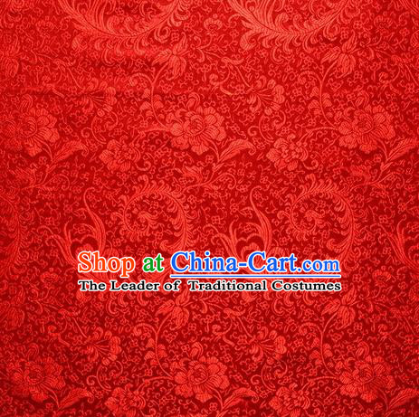 Chinese Royal Palace Traditional Costume Pteris Pattern Red Satin Brocade Fabric, Chinese Ancient Clothing Drapery Hanfu Cheongsam Material