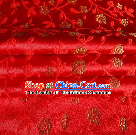 Chinese Royal Palace Traditional Costume Flowers Pattern Red Satin Brocade Fabric, Chinese Ancient Clothing Drapery Hanfu Cheongsam Material