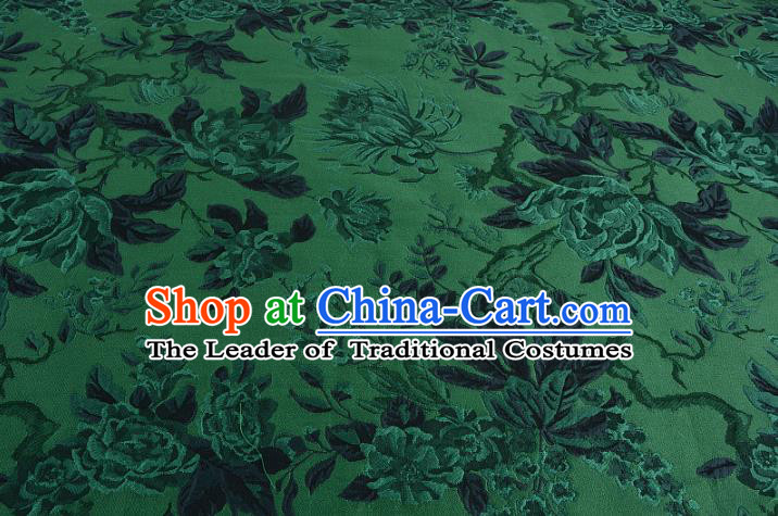 Chinese Traditional Costume Royal Palace Jacquard Weave Chrysanthemum Green Fabric, Chinese Ancient Clothing Drapery Hanfu Cheongsam Material