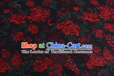 Chinese Traditional Costume Royal Palace Jacquard Weave Chrysanthemum Black Fabric, Chinese Ancient Clothing Drapery Hanfu Cheongsam Material
