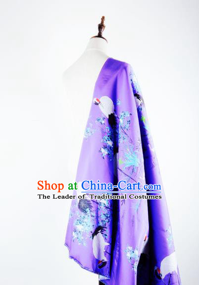 Chinese Traditional Costume Royal Palace Jacquard Weave Crane Purple Brocade Fabric, Chinese Ancient Clothing Drapery Hanfu Cheongsam Material