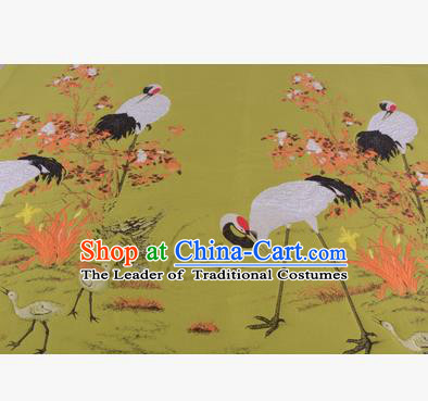 Chinese Traditional Costume Royal Palace Jacquard Weave Crane Ginger Brocade Fabric, Chinese Ancient Clothing Drapery Hanfu Cheongsam Material