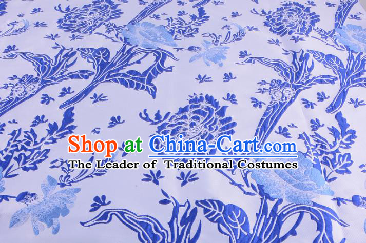 Chinese Traditional Costume Royal Palace Jacquard Weave White Satin Brocade Fabric, Chinese Ancient Clothing Drapery Hanfu Cheongsam Material