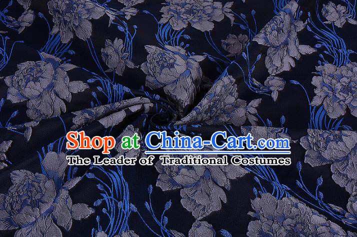 Chinese Traditional Costume Royal Palace Jacquard Weave Rose Navy Brocade Fabric, Chinese Ancient Clothing Drapery Hanfu Cheongsam Material