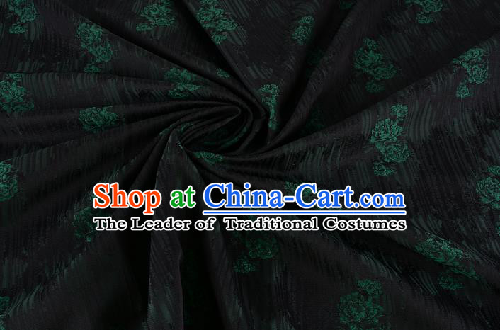 Chinese Traditional Costume Royal Palace Rose Pattern Black Brocade Fabric, Chinese Ancient Clothing Drapery Hanfu Cheongsam Material