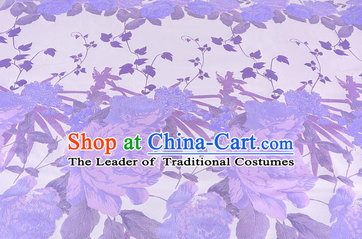 Chinese Traditional Costume Royal Palace Peony Pattern Purple Brocade Fabric, Chinese Ancient Clothing Drapery Hanfu Cheongsam Material