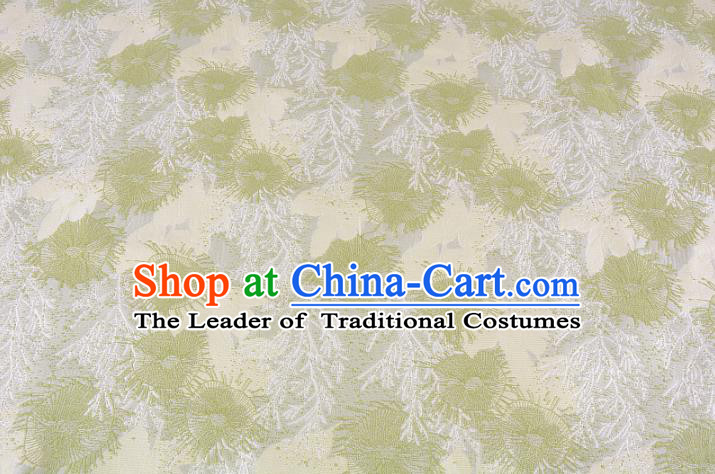 Chinese Traditional Costume Royal Palace Jacquard Weave Pine Needles Green Brocade Fabric, Chinese Ancient Clothing Drapery Hanfu Cheongsam Material