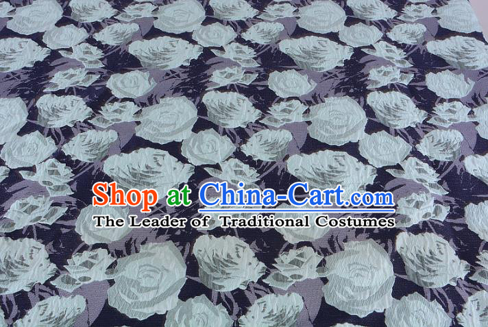 Chinese Traditional Costume Royal Palace Jacquard Weave Rose Navy Fabric, Chinese Ancient Clothing Drapery Hanfu Cheongsam Material