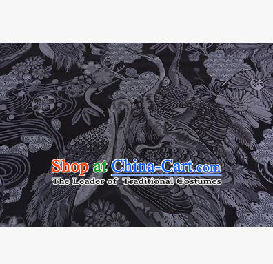 Chinese Traditional Costume Royal Palace Jacquard Weave Black Crane Brocade Fabric, Chinese Ancient Clothing Drapery Hanfu Cheongsam Material