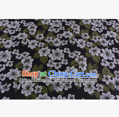 Chinese Traditional Costume Royal Palace Printing White Flowers Brocade Fabric, Chinese Ancient Clothing Drapery Hanfu Cheongsam Material