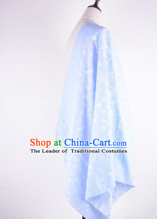 Chinese Traditional Costume Royal Palace Flowers Pattern Blue Brocade Fabric, Chinese Ancient Clothing Drapery Hanfu Cheongsam Material