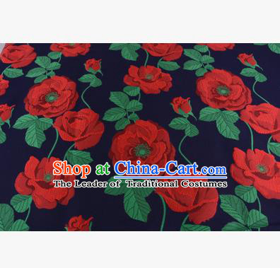 Chinese Traditional Costume Royal Palace Red Flowers Pattern Fabric, Chinese Ancient Clothing Drapery Hanfu Cheongsam Material