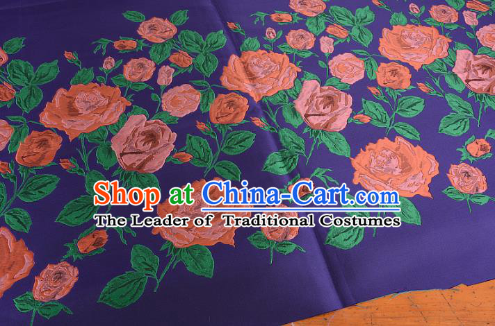 Chinese Traditional Costume Royal Palace Printing Rose Purple Brocade Fabric, Chinese Ancient Clothing Drapery Hanfu Cheongsam Material