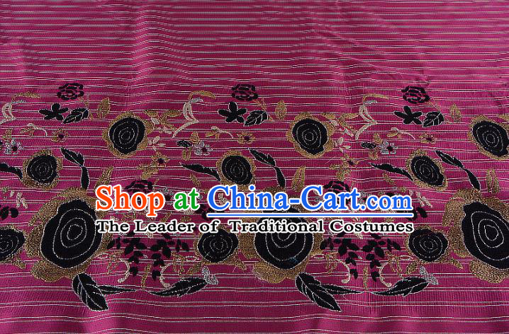 Chinese Traditional Costume Royal Palace Printing Rose Rosy Brocade Fabric, Chinese Ancient Clothing Drapery Hanfu Cheongsam Material