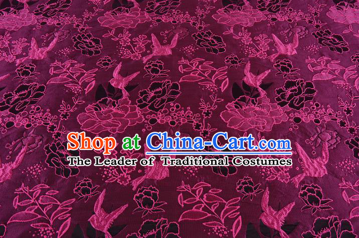 Chinese Traditional Costume Royal Palace Peony Pattern Rosy Brocade Fabric, Chinese Ancient Clothing Drapery Hanfu Cheongsam Material