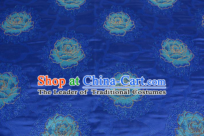 Chinese Traditional Costume Royal Palace Printing Rose Blue Brocade Fabric, Chinese Ancient Clothing Drapery Hanfu Cheongsam Material