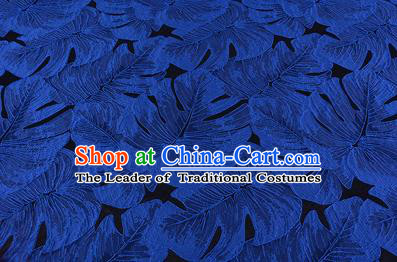 Chinese Traditional Costume Royal Palace Printing Blue Leaf Pattern Brocade Fabric, Chinese Ancient Clothing Drapery Hanfu Cheongsam Material
