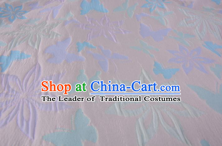Chinese Traditional Costume Royal Palace Printing Butterfly Pink Brocade Fabric, Chinese Ancient Clothing Drapery Hanfu Cheongsam Material