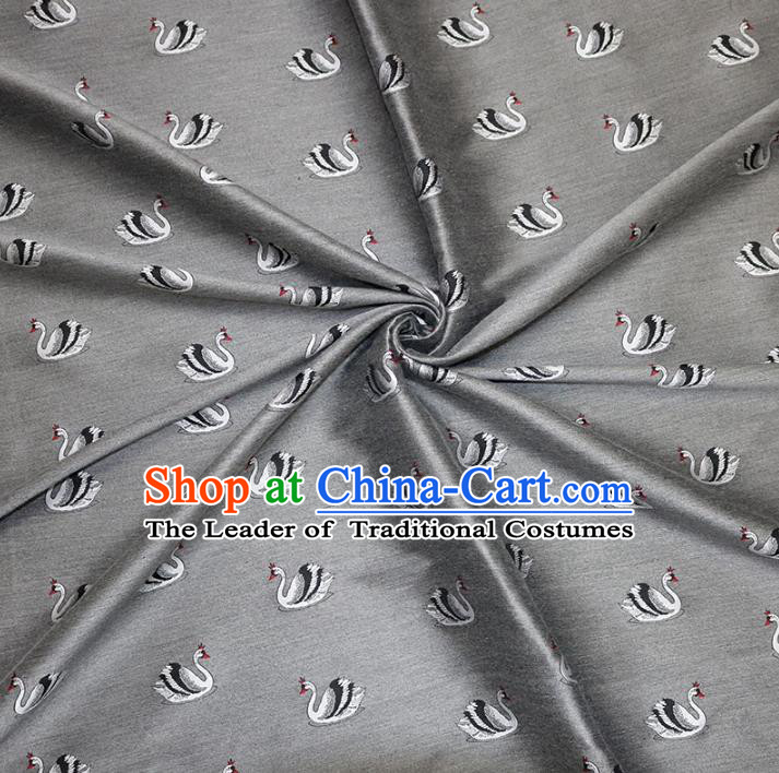 Chinese Traditional Costume Royal Palace Printing Swan Grey Brocade Fabric, Chinese Ancient Clothing Drapery Hanfu Cheongsam Material