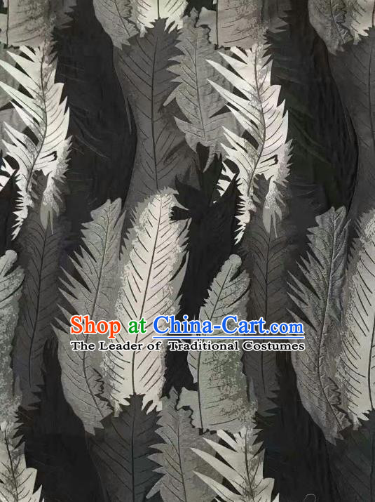 Chinese Traditional Costume Royal Palace Printing Feather Pattern Black Brocade Fabric, Chinese Ancient Clothing Drapery Hanfu Cheongsam Material