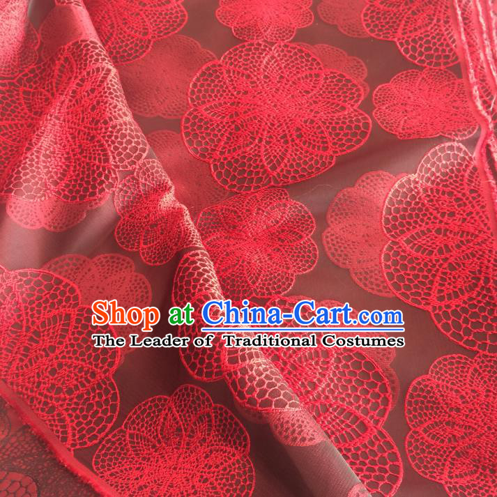 Chinese Traditional Costume Royal Palace Printing Flowers Pattern Red Brocade Fabric, Chinese Ancient Clothing Drapery Hanfu Cheongsam Material