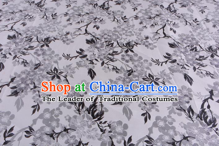 Chinese Traditional Costume Royal Palace Wintersweet Pattern White Brocade Fabric, Chinese Ancient Clothing Drapery Hanfu Cheongsam Material