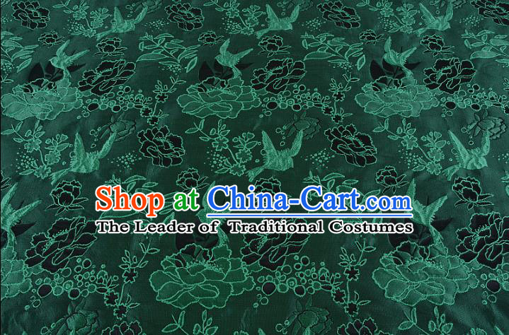 Chinese Traditional Costume Royal Palace Peony Pattern Green Brocade Fabric, Chinese Ancient Clothing Drapery Hanfu Cheongsam Material