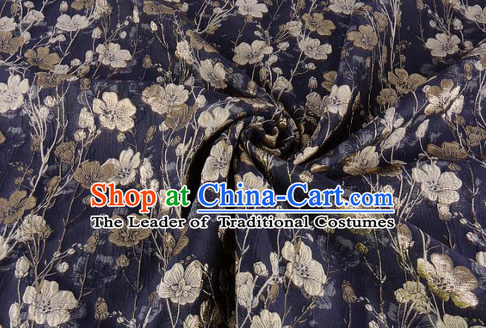 Chinese Traditional Costume Royal Palace Flowers Pattern Black Brocade Fabric, Chinese Ancient Clothing Drapery Hanfu Cheongsam Material