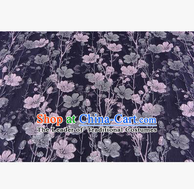 Chinese Traditional Costume Royal Palace Flowers Pattern Dark Blue Brocade Fabric, Chinese Ancient Clothing Drapery Hanfu Cheongsam Material