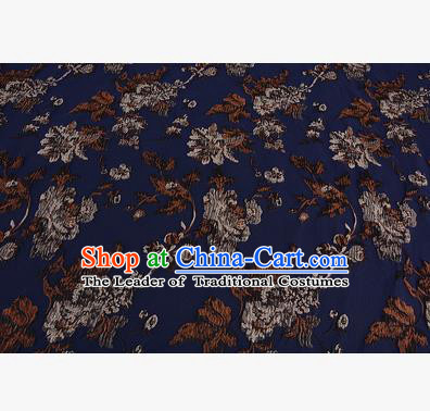 Chinese Traditional Costume Royal Palace Printing Flowers Deep Blue Satin Brocade Fabric, Chinese Ancient Clothing Drapery Hanfu Cheongsam Material