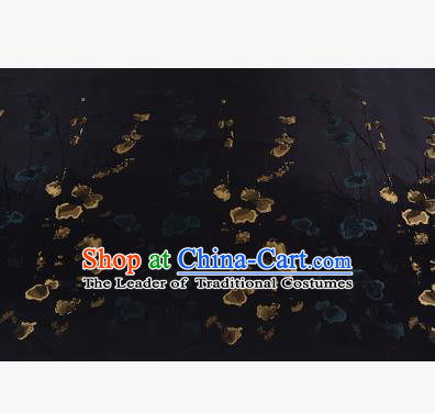 Chinese Traditional Costume Royal Palace Printing Flowers Black Satin Brocade Fabric, Chinese Ancient Clothing Drapery Hanfu Cheongsam Material