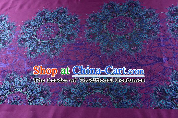 Chinese Traditional Costume Royal Palace Pattern Purple Satin Brocade Fabric, Chinese Ancient Clothing Drapery Hanfu Cheongsam Material