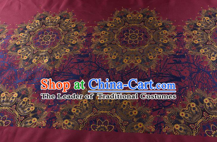 Chinese Traditional Costume Royal Palace Pattern Red Satin Brocade Fabric, Chinese Ancient Clothing Drapery Hanfu Cheongsam Material