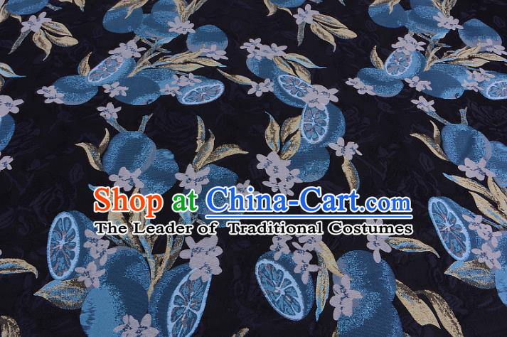 Chinese Traditional Costume Royal Palace Lotus Root Pattern Black Satin Brocade Fabric, Chinese Ancient Clothing Drapery Hanfu Cheongsam Material