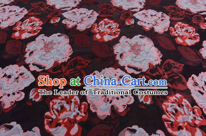 Chinese Traditional Costume Royal Palace Peony Pattern Coffee Brocade Fabric, Chinese Ancient Clothing Drapery Hanfu Cheongsam Material