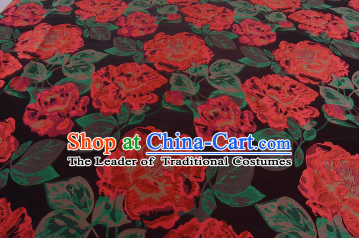 Chinese Traditional Costume Royal Palace Red Peony Pattern Brocade Fabric, Chinese Ancient Clothing Drapery Hanfu Cheongsam Material