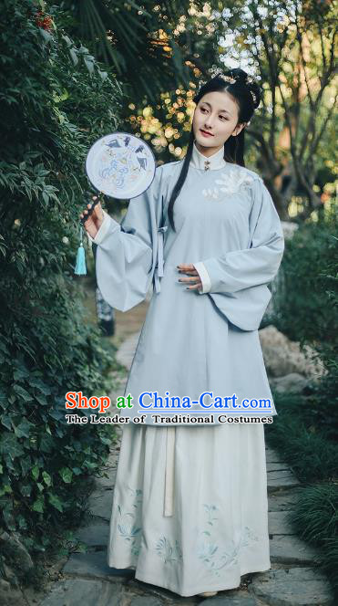 Traditional Chinese Ancient Ming Dynasty Palace Lady Hanfu Princess Embroidered Mangnolia Costume Complete Set for Women