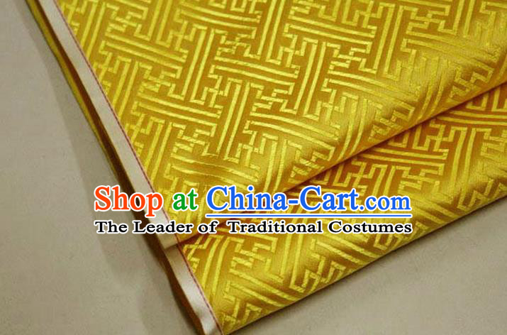 Chinese Traditional Costume Royal Palace Pattern Mongolian Robe Golden Brocade Fabric, Chinese Ancient Clothing Drapery Hanfu Cheongsam Material