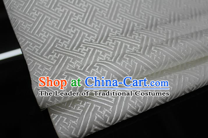 Chinese Traditional Costume Royal Palace Pattern Mongolian Robe White Brocade Fabric, Chinese Ancient Clothing Drapery Hanfu Cheongsam Material