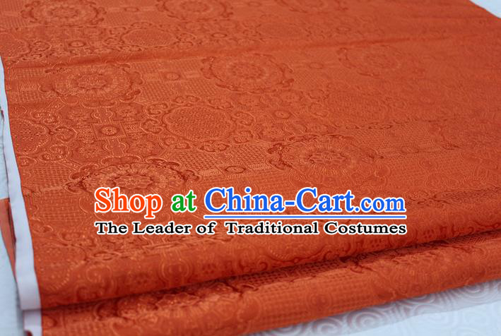 Chinese Traditional Royal Palace Pattern Mongolian Robe Orange Brocade Fabric, Chinese Ancient Costume Drapery Hanfu Cheongsam Material