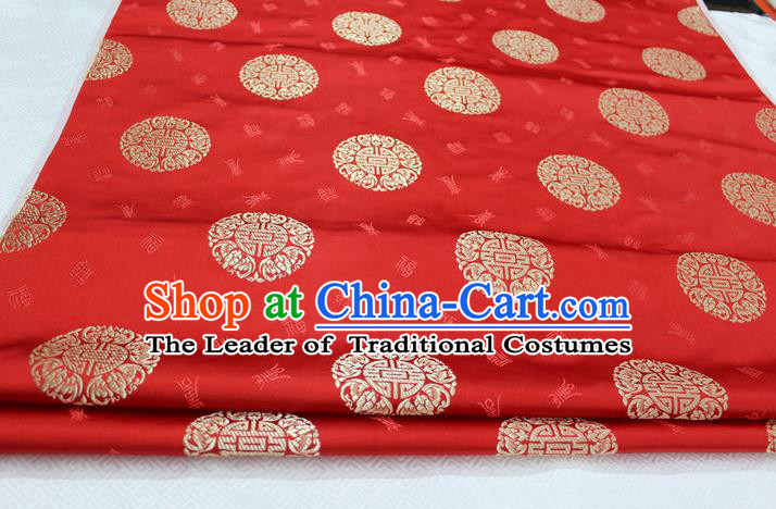 Chinese Traditional Royal Palace Longevity Pattern Mongolian Robe Red Satin Brocade Fabric, Chinese Ancient Costume Drapery Hanfu Tang Suit Material