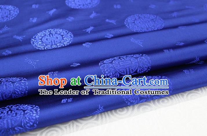 Chinese Traditional Royal Palace Longevity Pattern Mongolian Robe Royalblue Satin Brocade Fabric, Chinese Ancient Costume Drapery Hanfu Tang Suit Material